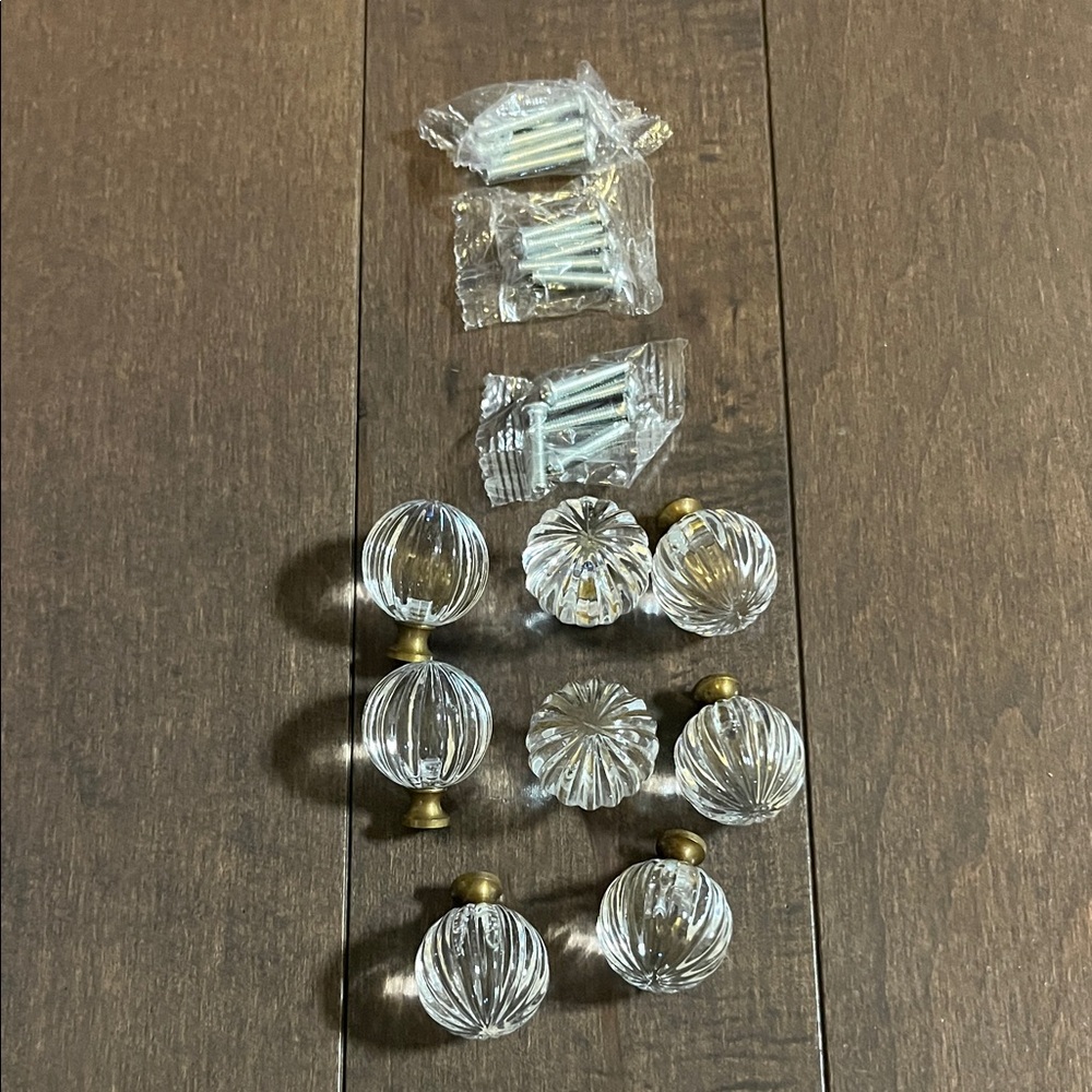 Set of Glass Drawer Knobs with Brass Accents